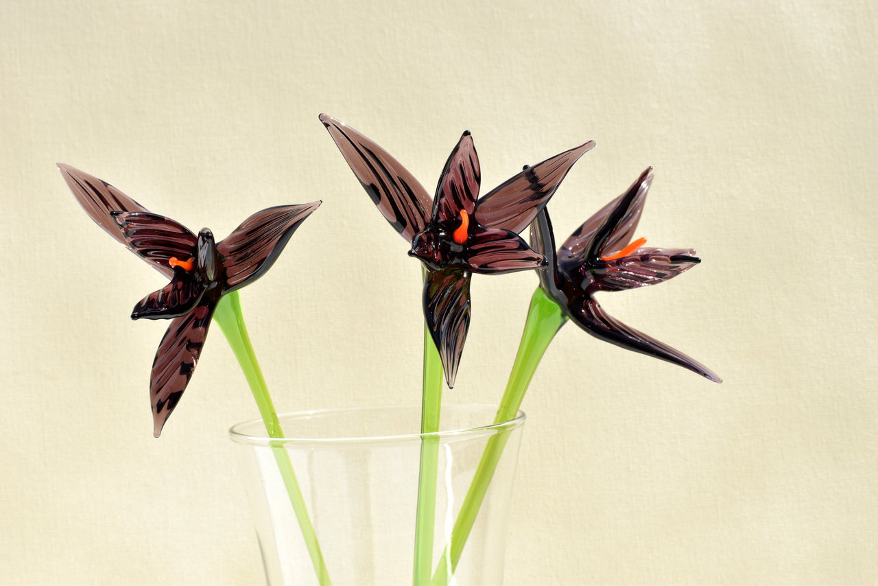 Handmade Purple Glass Bird of Paradise Flower - 10 Inch