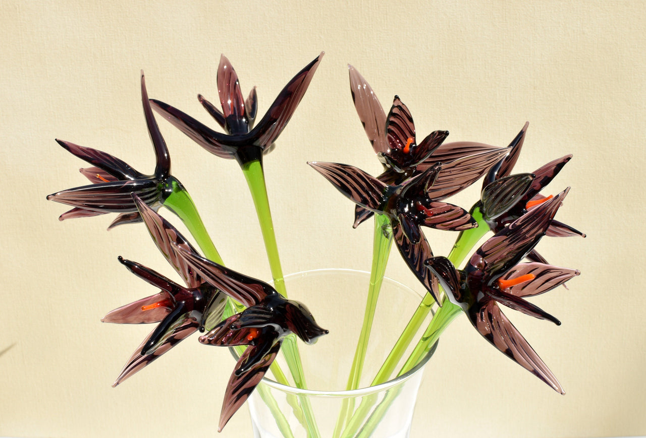 Handmade Purple Glass Bird of Paradise Flower - 10 Inch