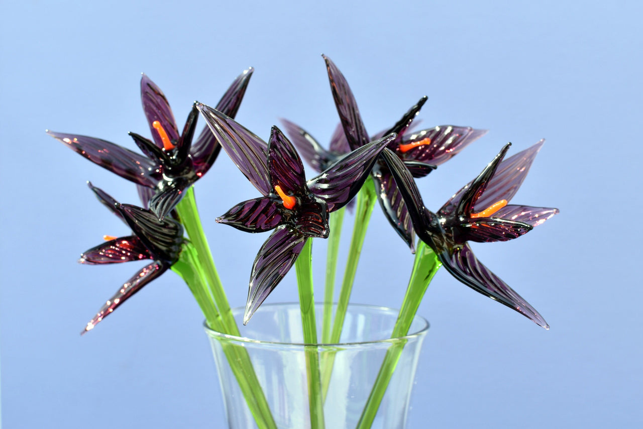 Handmade Purple Glass Bird of Paradise Flower - 10 Inch