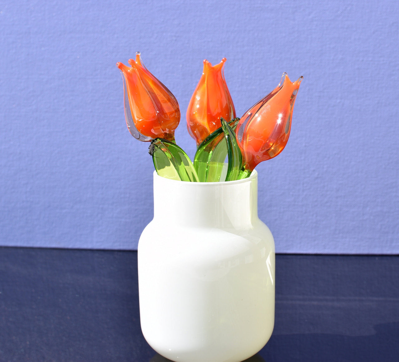 Handmade Orange Glass Tulip: Collectible Flame-Worked Sculpture