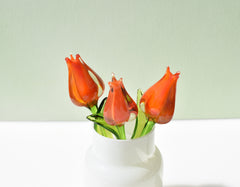Handmade Orange Glass Tulip: Collectible Flame-Worked Sculpture