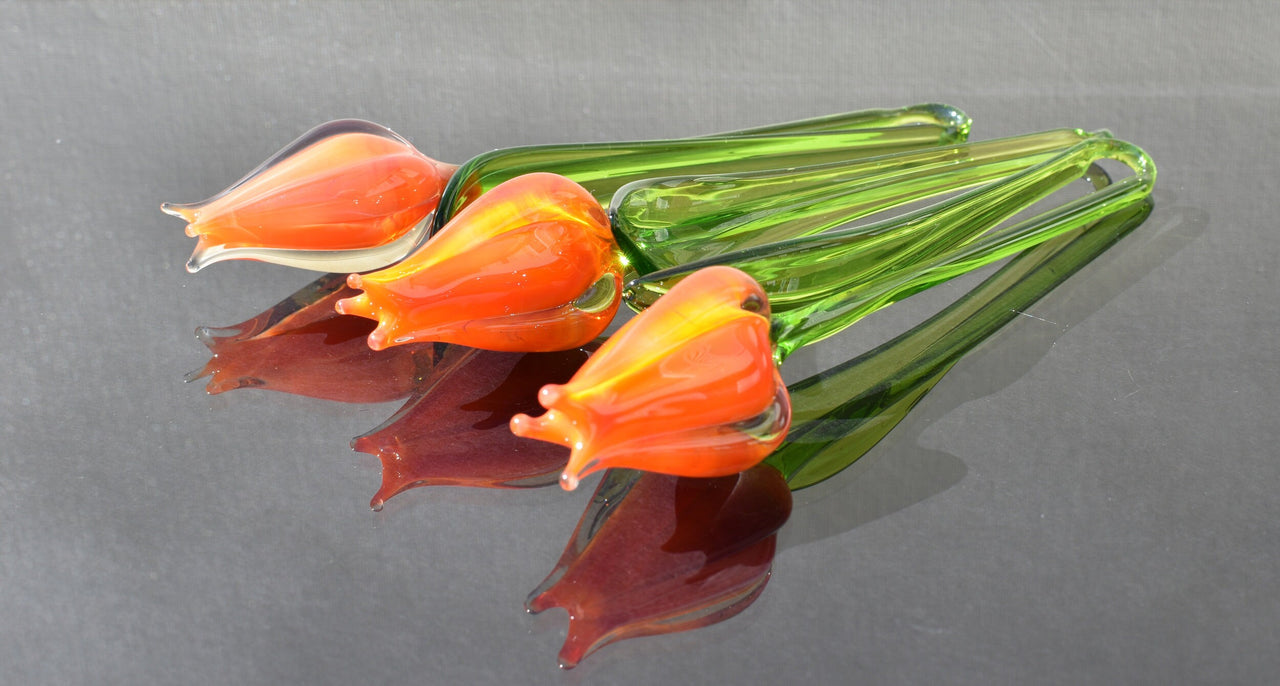 Handmade Orange Glass Tulip: Collectible Flame-Worked Sculpture