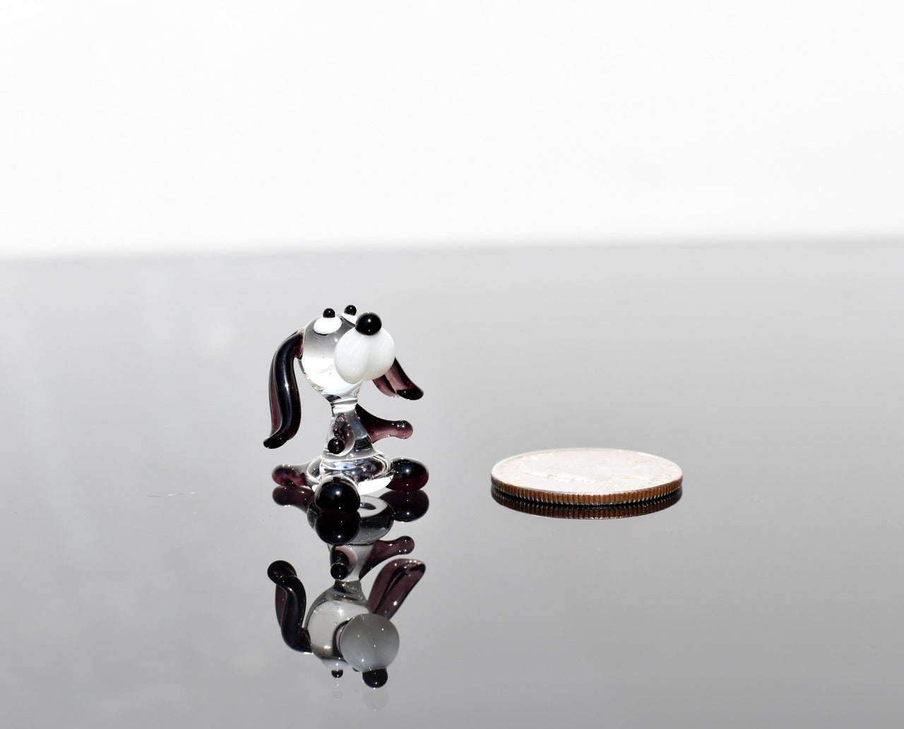 Tiny Glass Dog Figurine: Clear & Purple Miniature