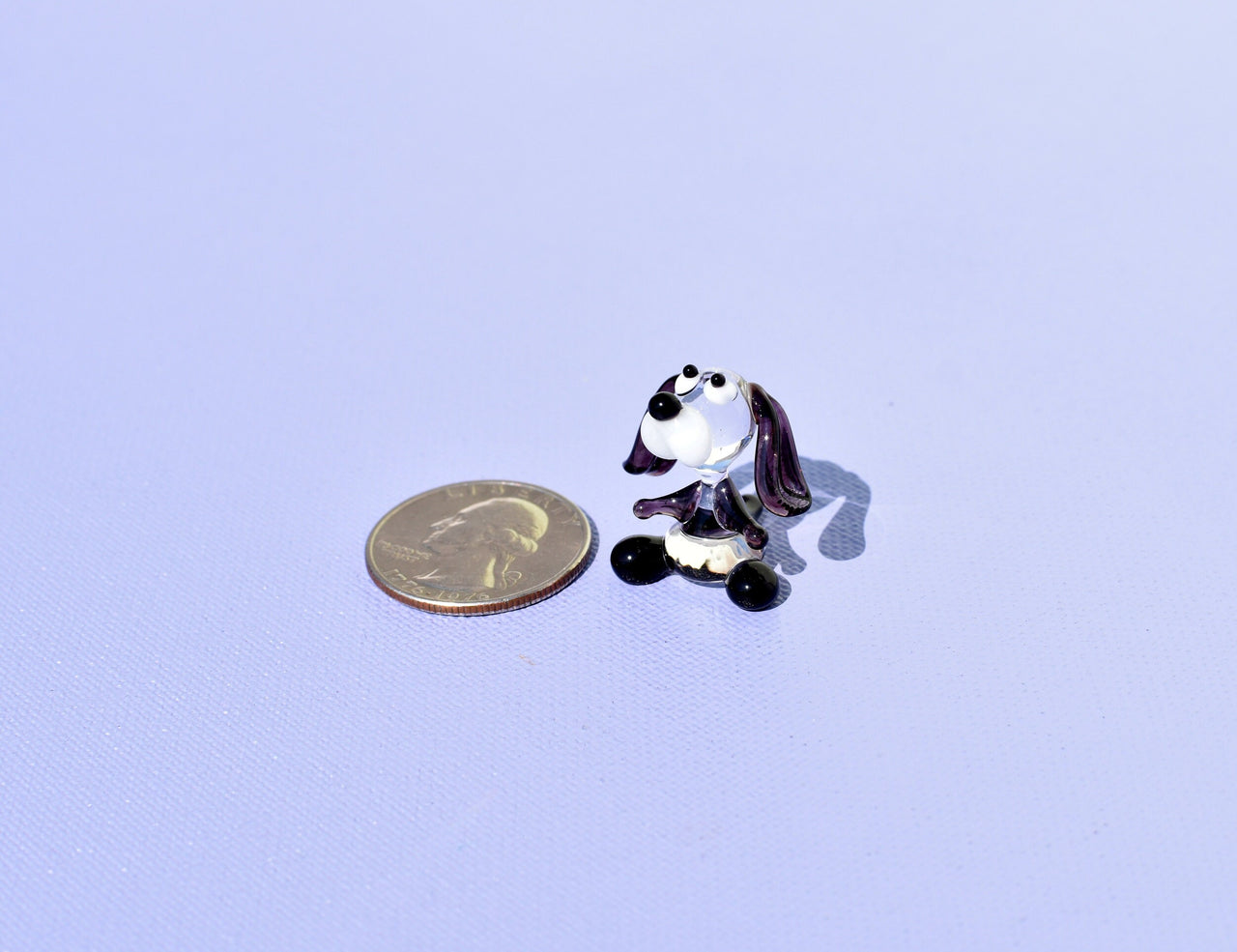 Tiny Glass Dog Figurine: Clear & Purple Miniature