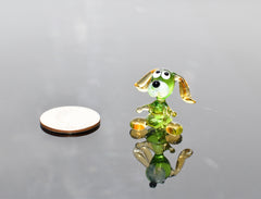 Tiny Green Glass Dog Figurine: Whimsical Lampwork Miniature