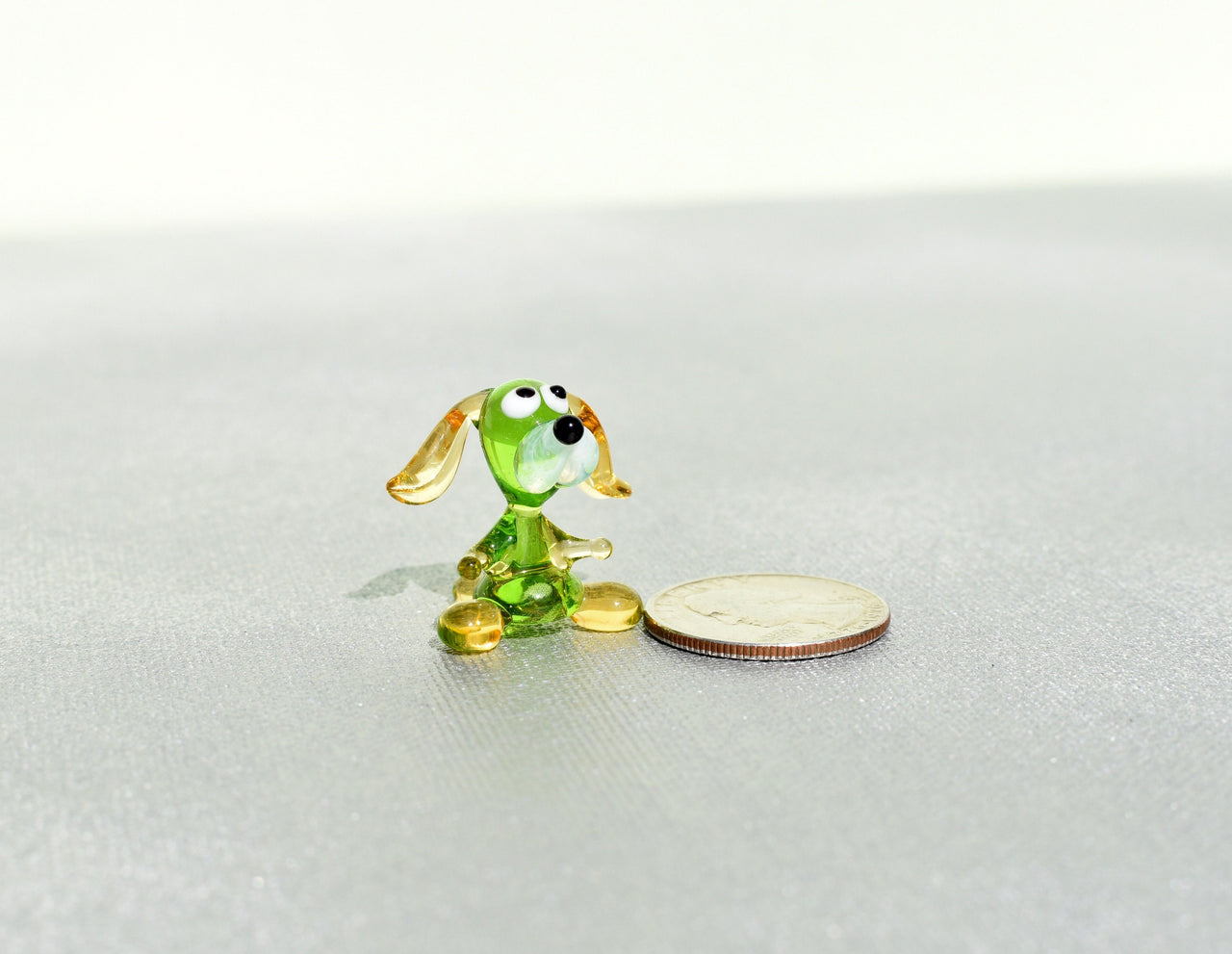 Tiny Green Glass Dog Figurine: Whimsical Lampwork Miniature