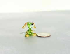 Tiny Green Glass Dog Figurine: Whimsical Lampwork Miniature