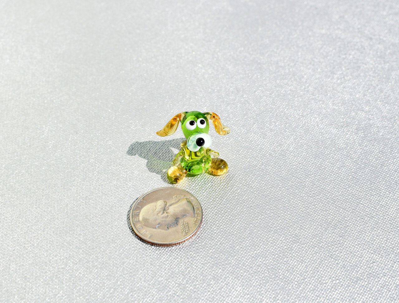 Tiny Green Glass Dog Figurine: Whimsical Lampwork Miniature