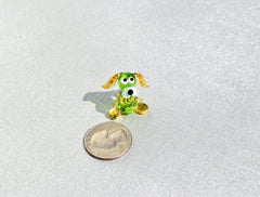 Tiny Green Glass Dog Figurine: Whimsical Lampwork Miniature