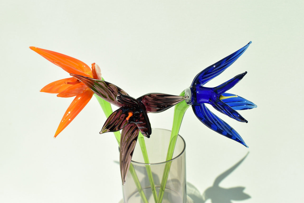 Handmade Glass Bird of Paradise Bouquet: Colorful Floral Sculpture
