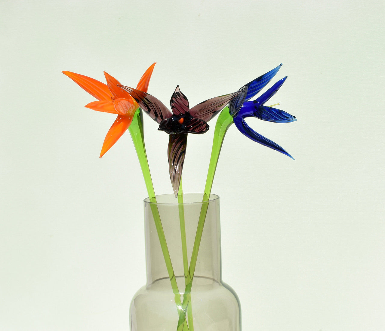 Handmade Glass Bird of Paradise Bouquet: Colorful Floral Sculpture
