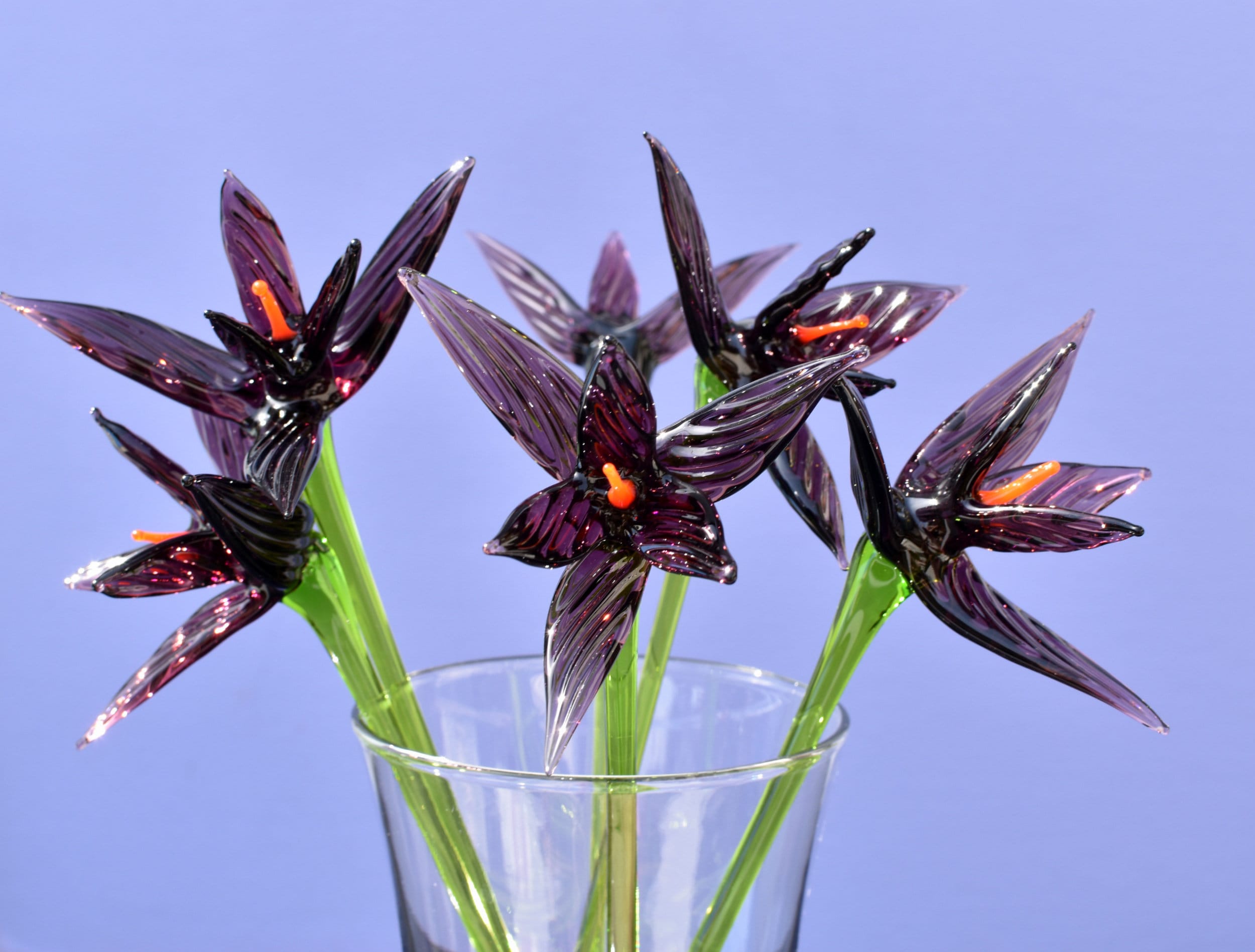 Purple Glass Flowers, Bird of Paradise Art Flower, Glass Birth Month Flower, Long Stem Glass Flowers Bouquet, Forever Flowers Gift