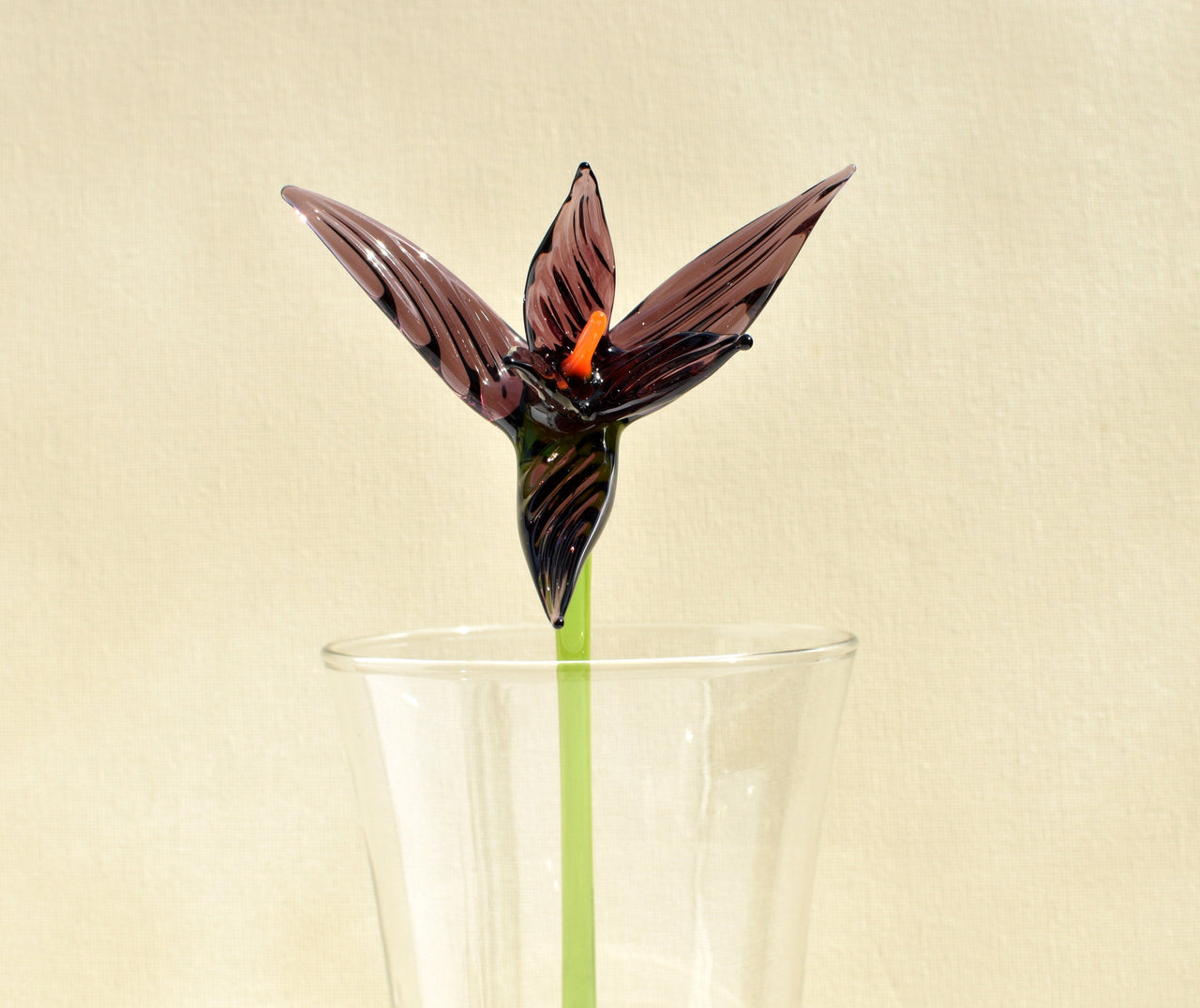Handmade Purple Glass Bird of Paradise Flower - 10 Inch