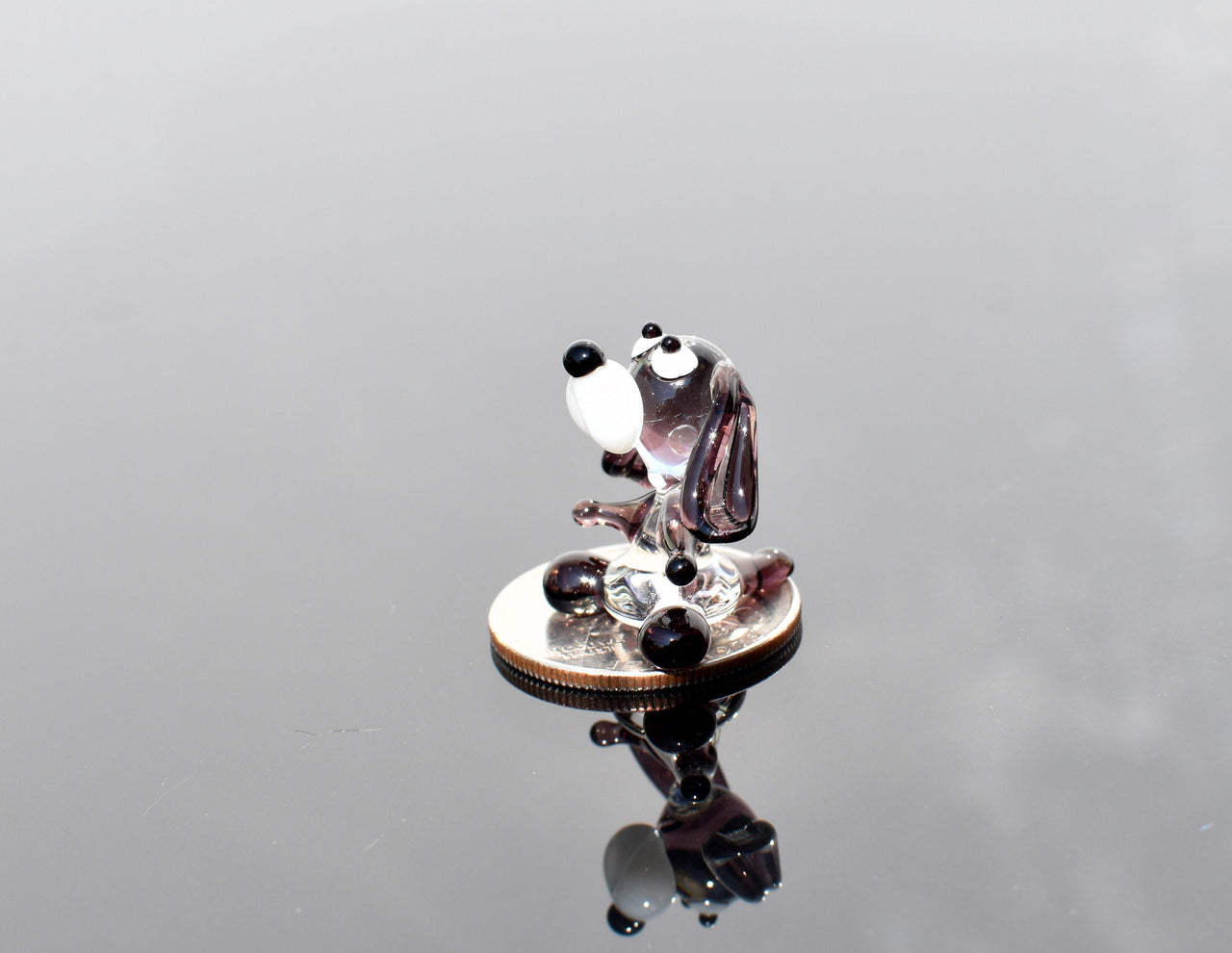 Tiny Glass Dog Figurine: Clear & Purple Miniature