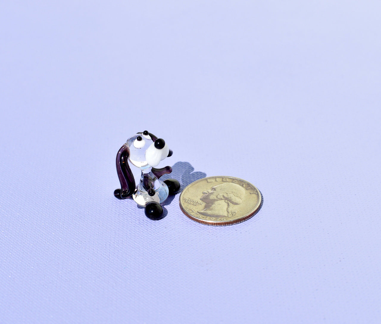 Tiny Glass Dog Figurine: Clear & Purple Miniature