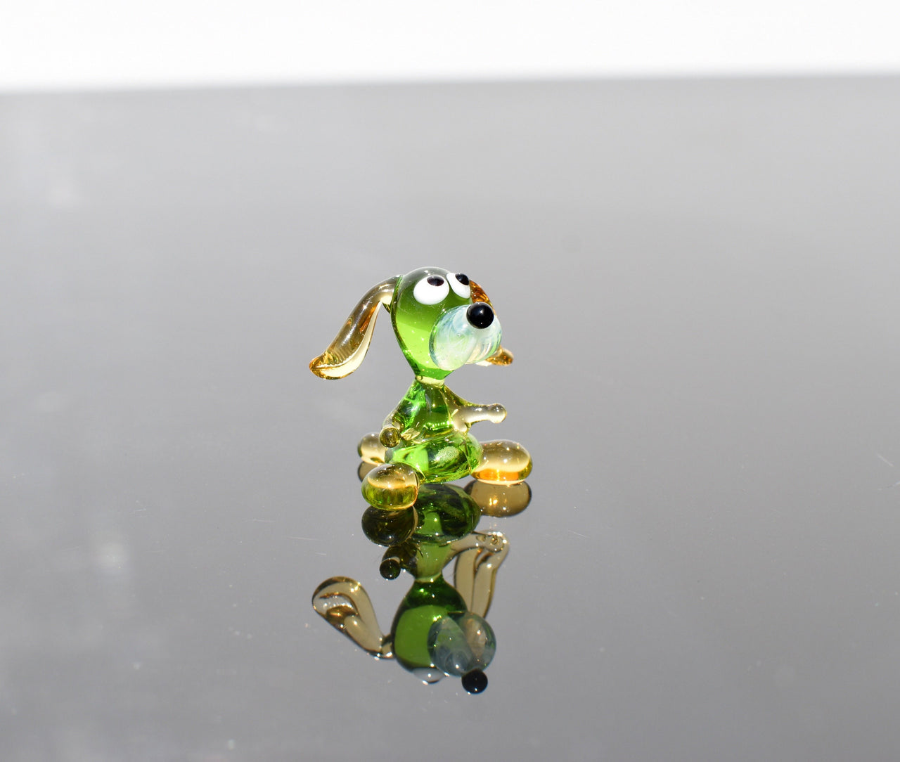 Tiny Green Glass Dog Figurine: Whimsical Lampwork Miniature