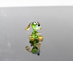 Tiny Green Glass Dog Figurine: Whimsical Lampwork Miniature
