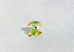 Tiny Green Glass Dog Figurine: Whimsical Lampwork Miniature