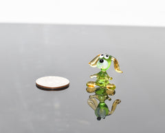 Tiny Green Glass Dog Figurine: Whimsical Lampwork Miniature