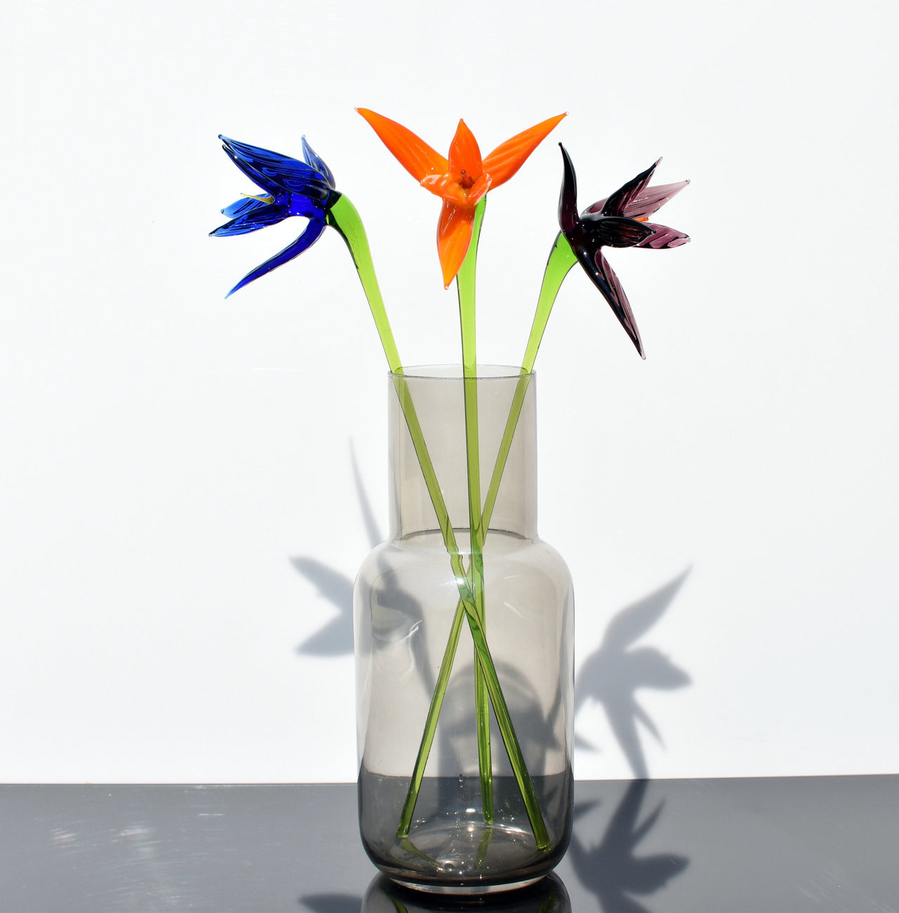 Handmade Glass Bird of Paradise Bouquet: Colorful Floral Sculpture