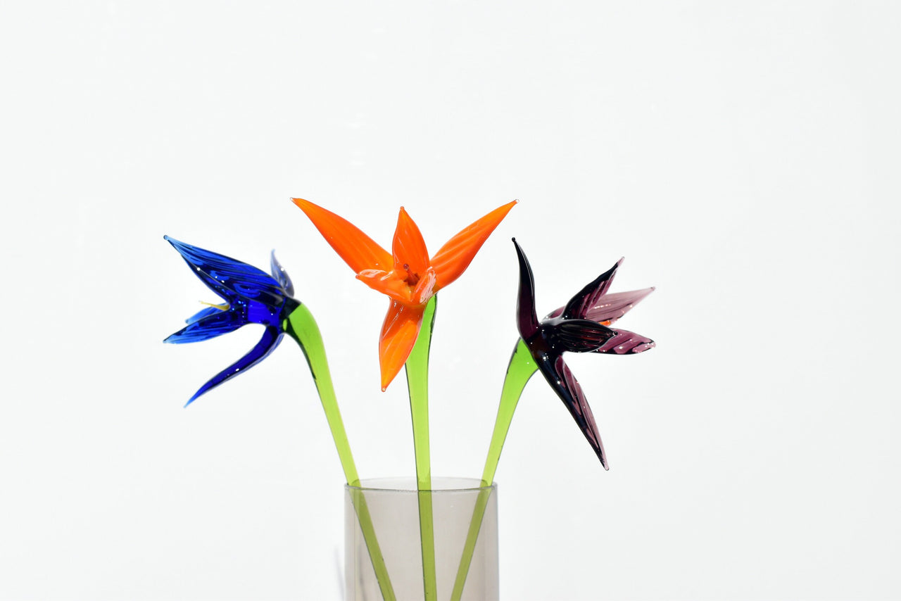 Handmade Glass Bird of Paradise Bouquet: Colorful Floral Sculpture