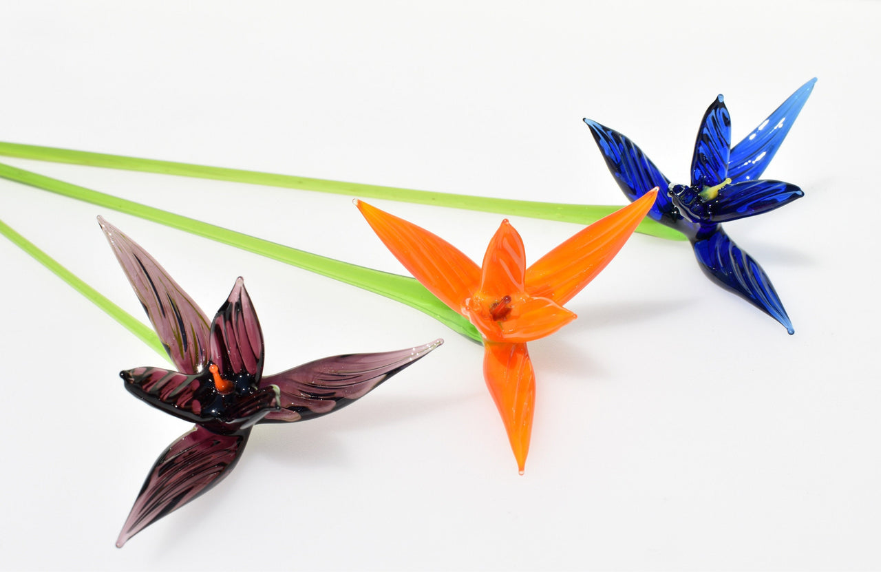 Handmade Glass Bird of Paradise Bouquet: Colorful Floral Sculpture