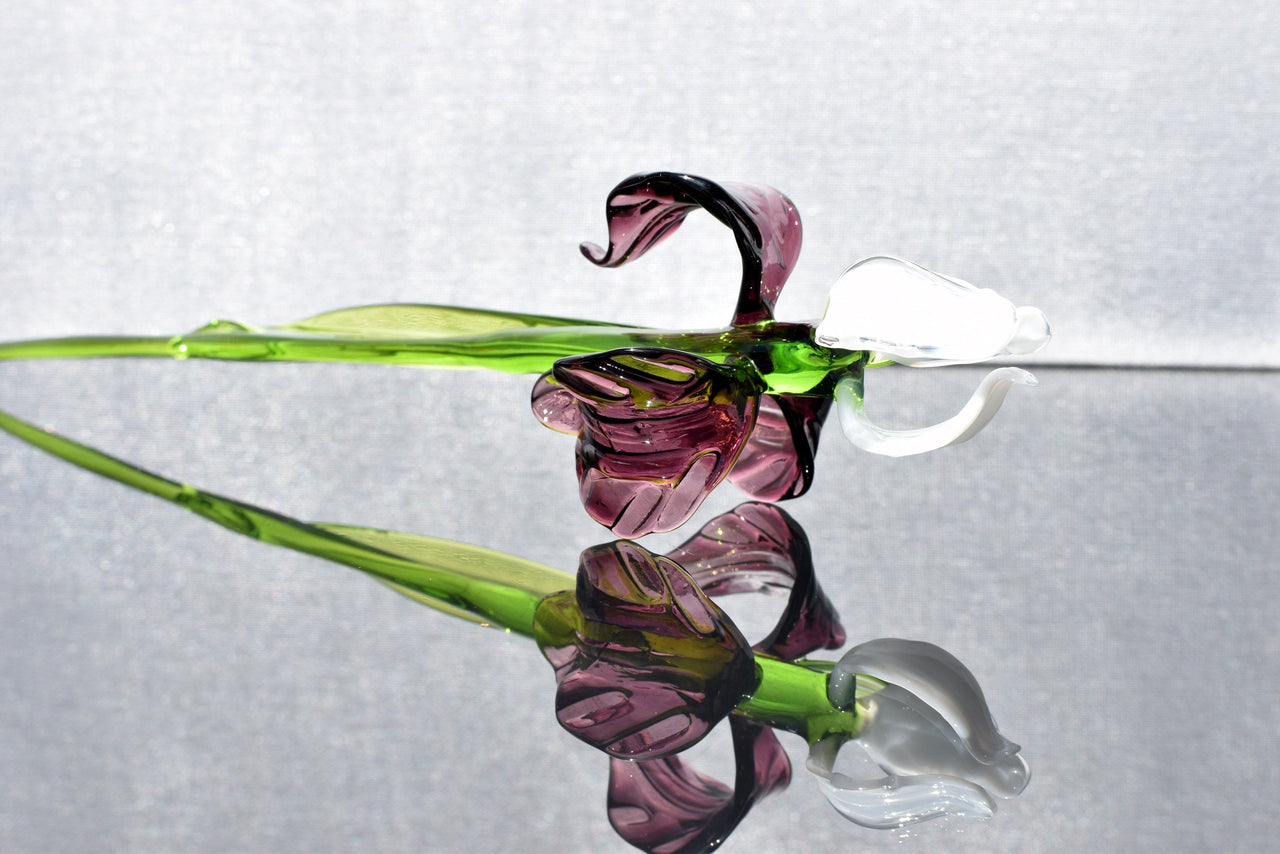 Glass Iris - Glass Flowers Bouquet - Purple Blown Glass Flowers - Handmade Glass Flowers - Christmas Home Decor Gift for Her