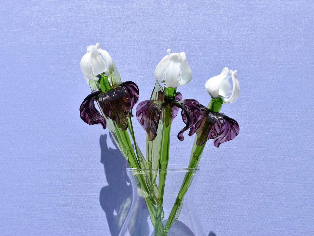 Glass Iris - Glass Flowers Bouquet - Purple Blown Glass Flowers - Handmade Glass Flowers - Christmas Home Decor Gift for Her