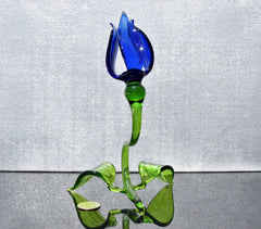 Cobalt Blue Glass Tulip Flower: Handmade Flamework Sculpture