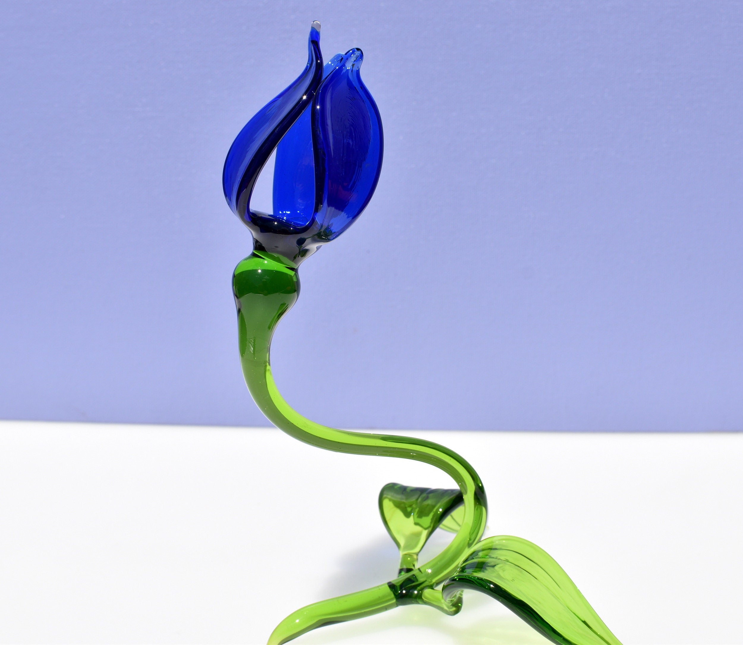 Cobalt Blue Glass Tulip Flower: Handmade Flamework Sculpture