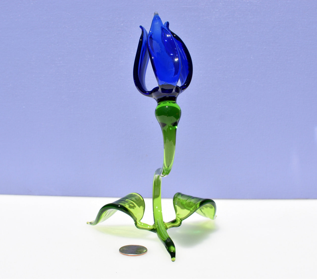Cobalt Blue Glass Tulip Flower: Handmade Flamework Sculpture