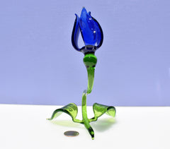 Cobalt Blue Glass Tulip Flower: Handmade Flamework Sculpture