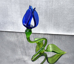 Cobalt Blue Glass Tulip Flower: Handmade Flamework Sculpture