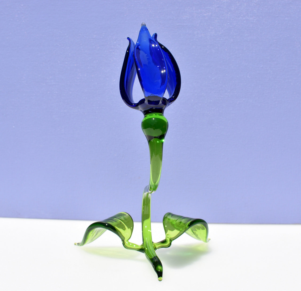 Cobalt Blue Glass Tulip Flower: Handmade Flamework Sculpture