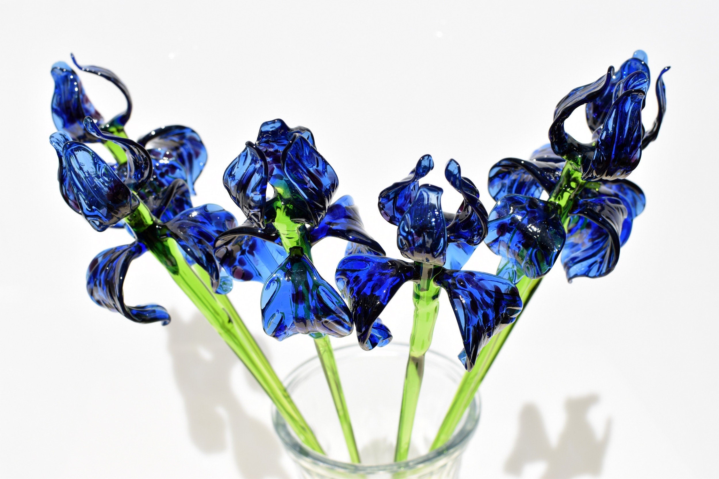 Beautiful Extra long stem Blue Cheetah pattern design Blue Glass Iris, Mothers Day Gift, Unique gift. Each flower is priced individually,