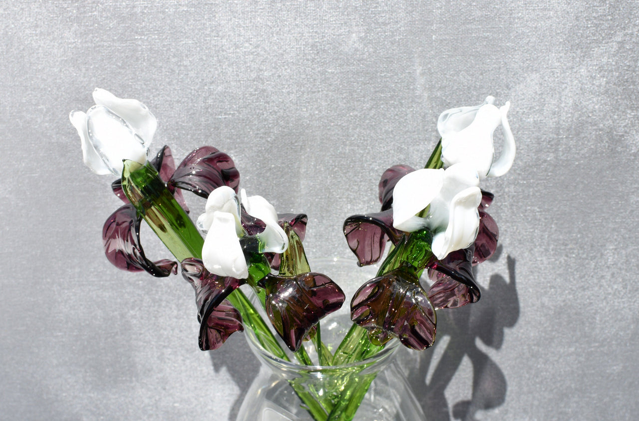 Glass Iris - Glass Flowers Bouquet - Purple Blown Glass Flowers - Handmade Glass Flowers - Christmas Home Decor Gift for Her