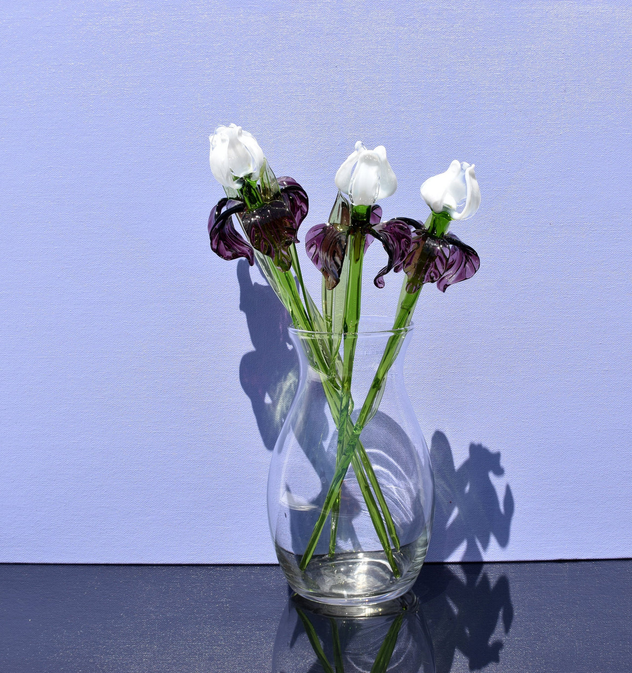 Glass Iris - Glass Flowers Bouquet - Purple Blown Glass Flowers - Handmade Glass Flowers - Christmas Home Decor Gift for Her