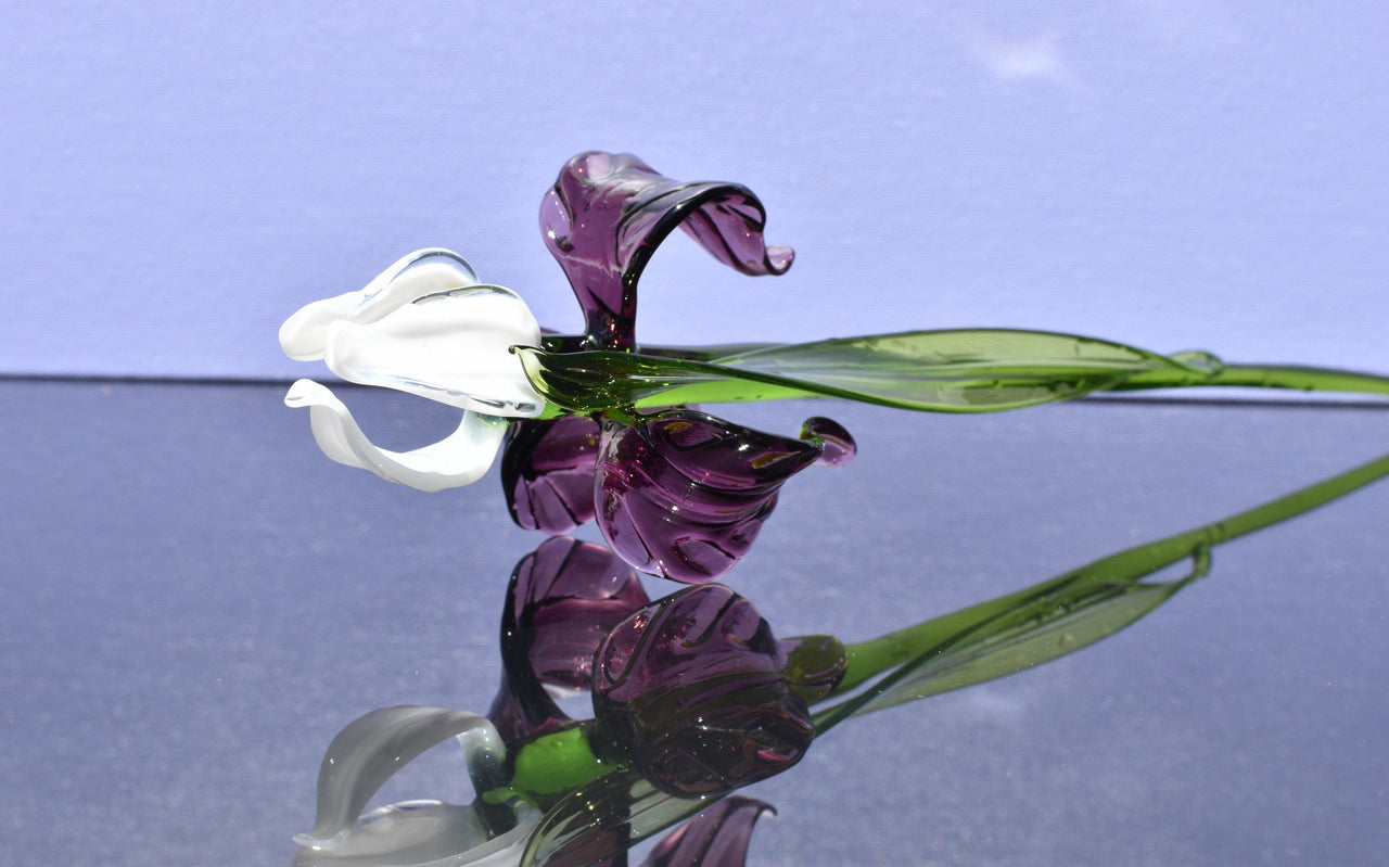 Glass Iris - Glass Flowers Bouquet - Purple Blown Glass Flowers - Handmade Glass Flowers - Christmas Home Decor Gift for Her
