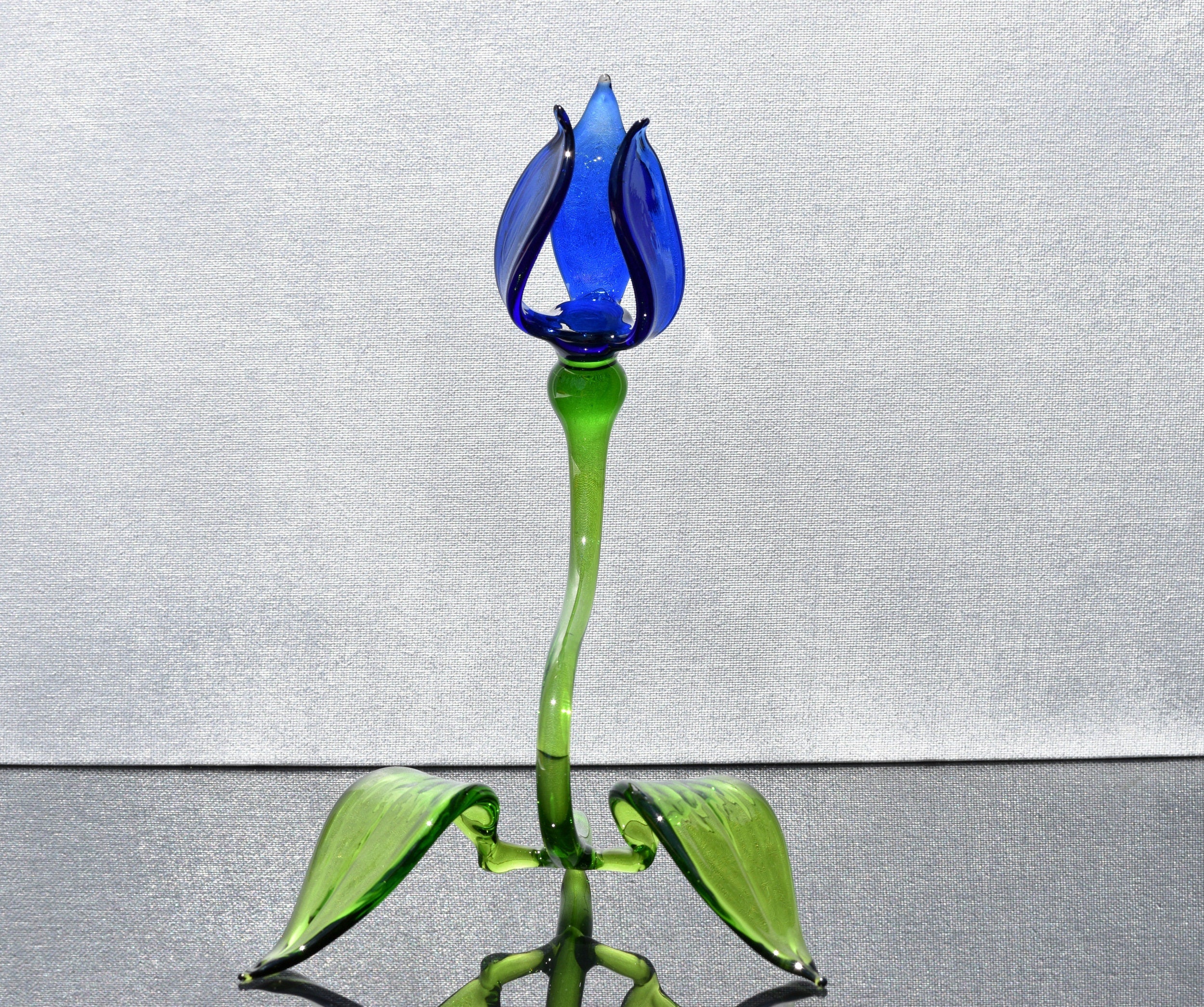 Cobalt Blue Glass Tulip Flower: Handmade Flamework Sculpture