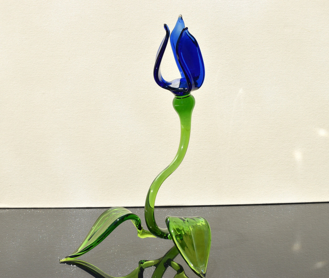 Cobalt Blue Glass Tulip Flower: Handmade Flamework Sculpture