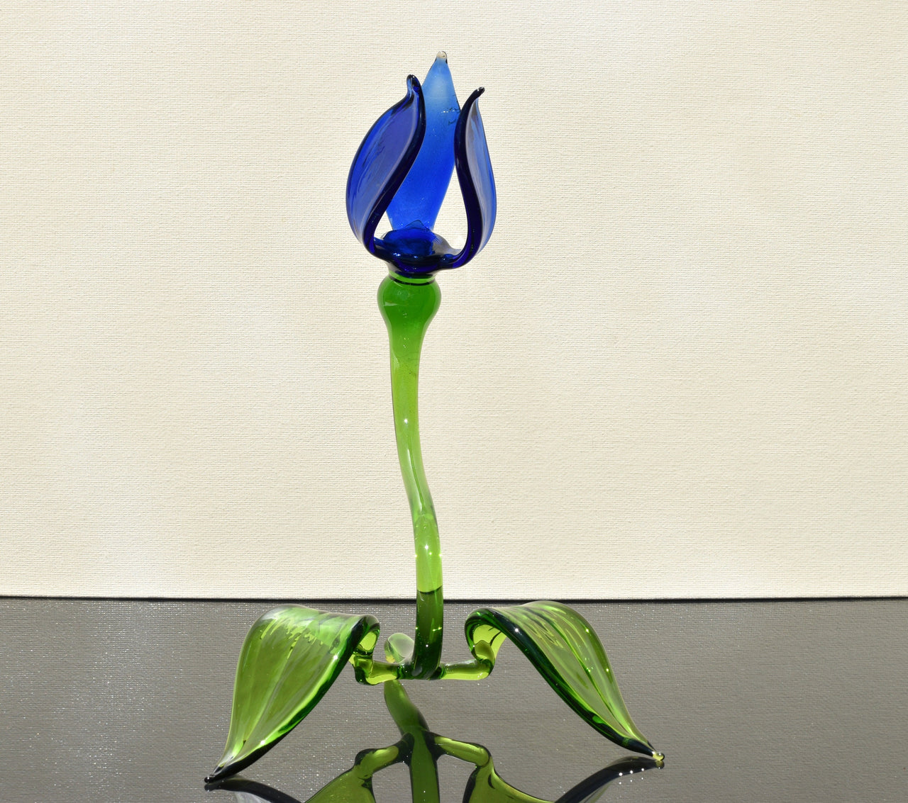 Cobalt Blue Glass Tulip Flower: Handmade Flamework Sculpture
