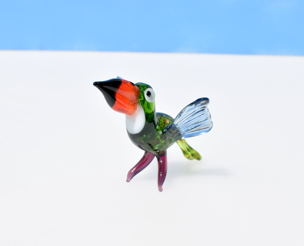 Handmade Glass Toucan Figurine: Whimsical Bird Sculpture, Flame Work Art