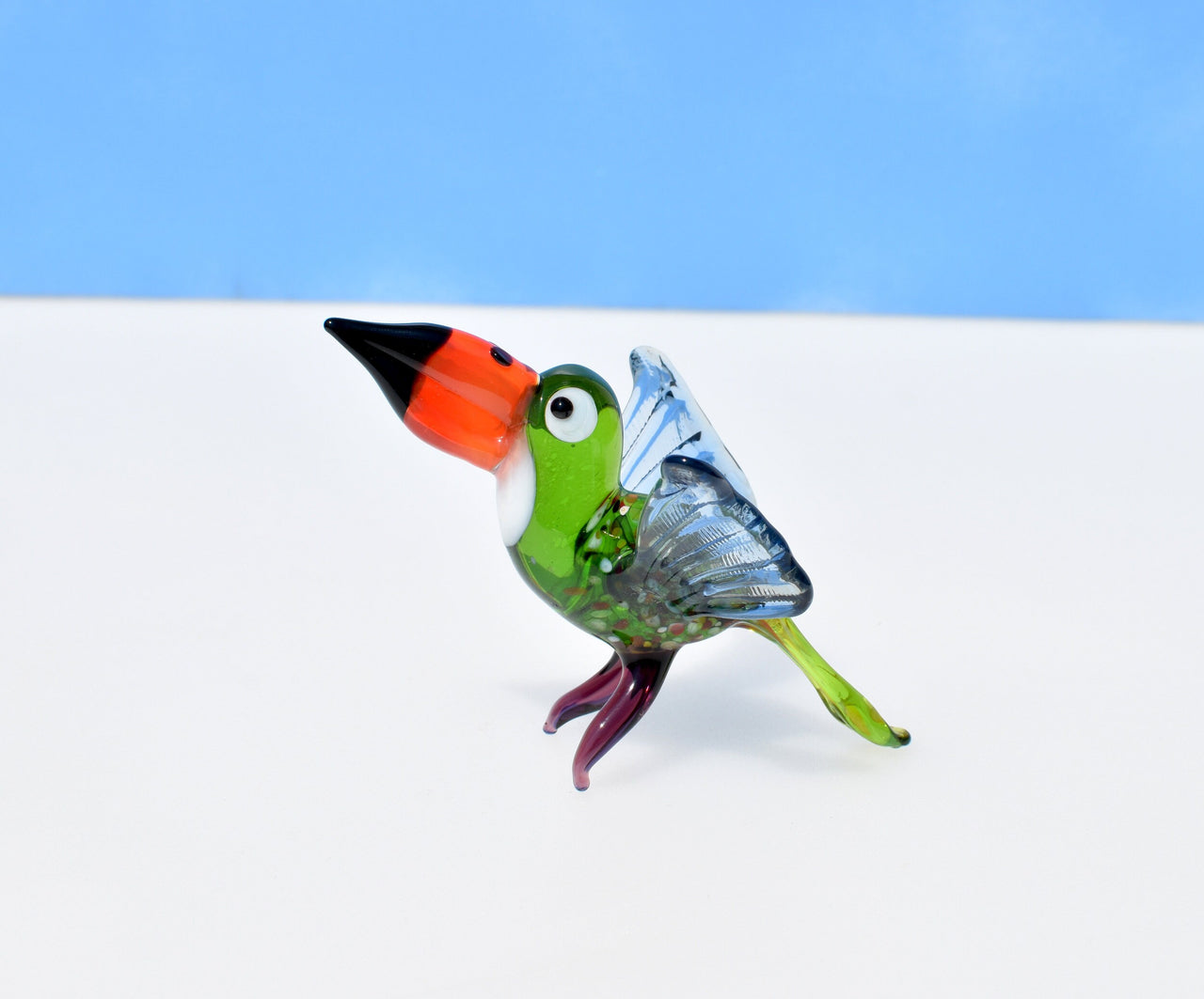 Handmade Glass Toucan Figurine: Whimsical Bird Sculpture, Flame Work Art
