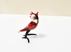 Handmade Red Glass Bird Figurine: Whimsical Art Glass Sculpture