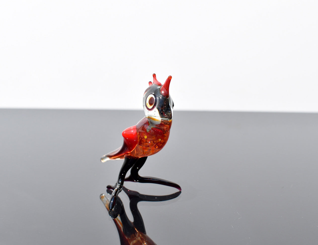 Handmade Red Glass Bird Figurine: Whimsical Art Glass Sculpture