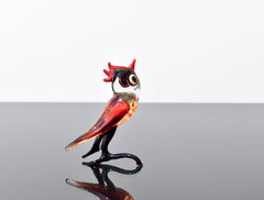 Handmade Red Glass Bird Figurine: Whimsical Art Glass Sculpture