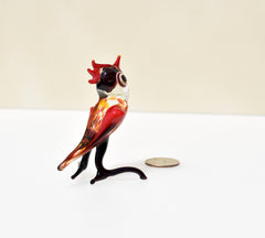 Handmade Red Glass Bird Figurine: Whimsical Art Glass Sculpture