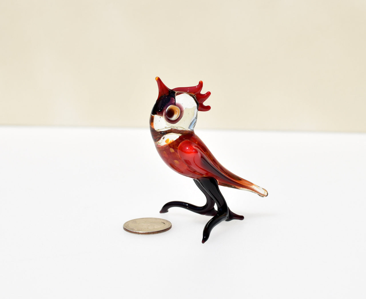 Handmade Red Glass Bird Figurine: Whimsical Art Glass Sculpture