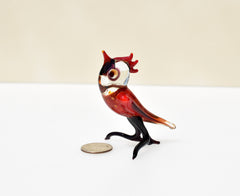 Handmade Red Glass Bird Figurine: Whimsical Art Glass Sculpture