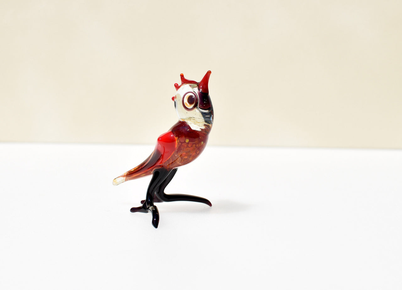 Handmade Red Glass Bird Figurine: Whimsical Art Glass Sculpture